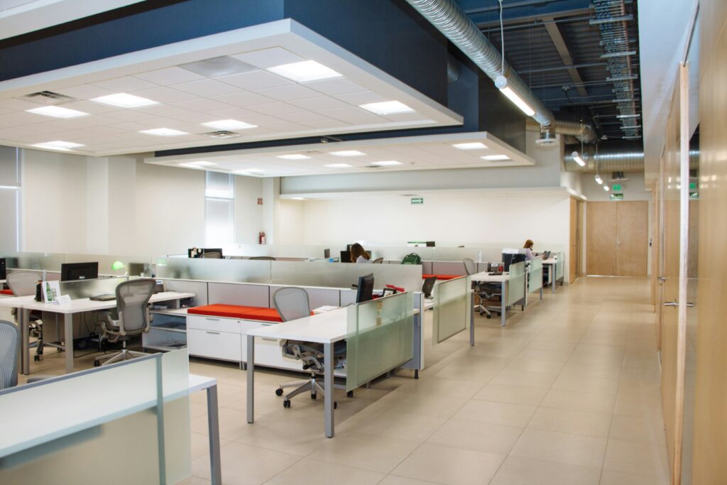 Spotless office workspace with clean desks
